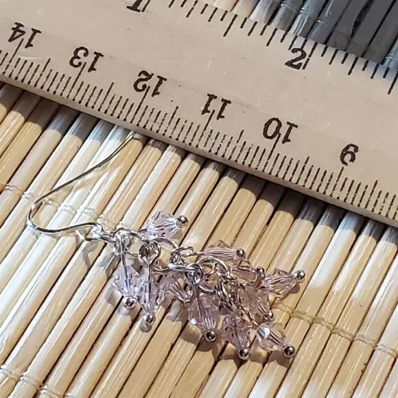 Hand Crafted Art Deco Pink Translucent Crystal Baubles Cascade Earrings - Picture 6 of 6